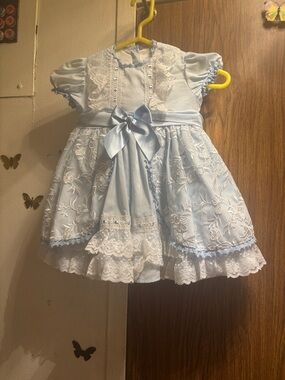 Classic Blue Lace Bow Girls' Formal Dress